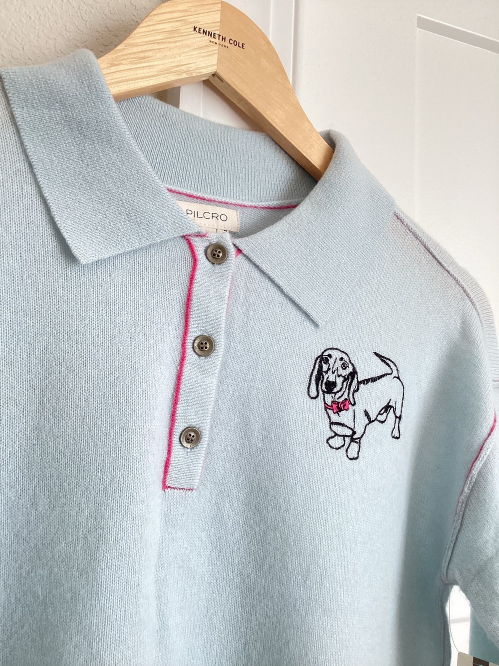 🐾Anthropologie Cashmere Sweater Pilcro Collared Long Sleeve Polo New Dog Blue - Picture 7 of 15